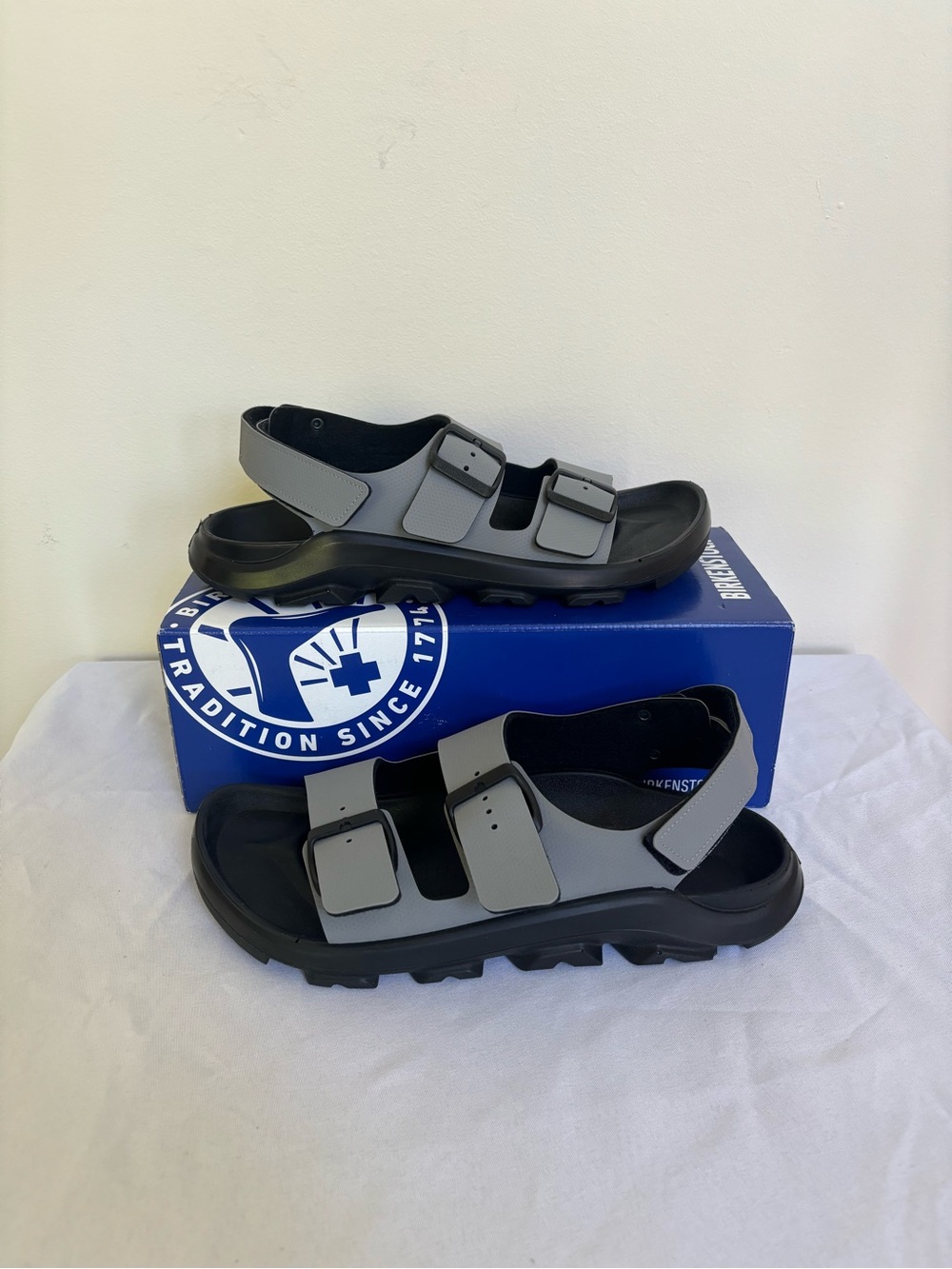 Birkenstock Mogami Terra Sz9 Eu40 Regular fit Strappy Sandals Whale Gray New